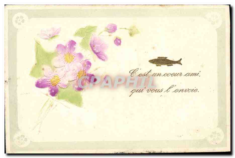 CPA Fantaisie Fleurs Poisson 