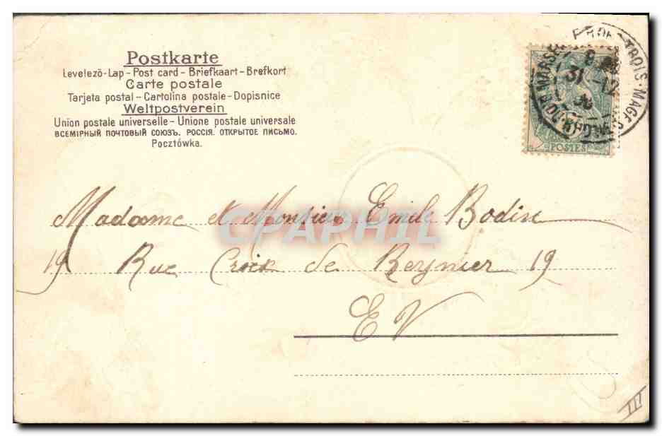 CPA Fantaisie Fleurs Enfant Trefle Fer a cheval  — Verso