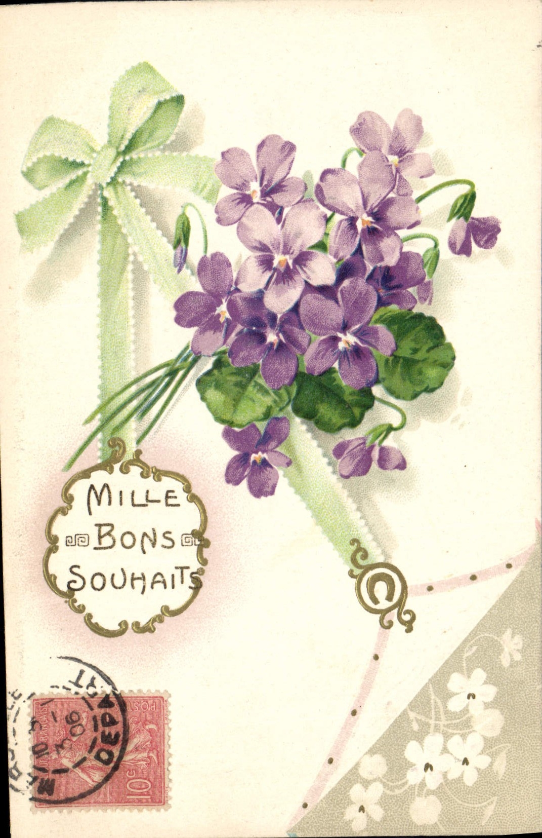 Bouquet de violettes — Mille Bons Souhaits — éditeur K.F. TROUVEUX, n° 7