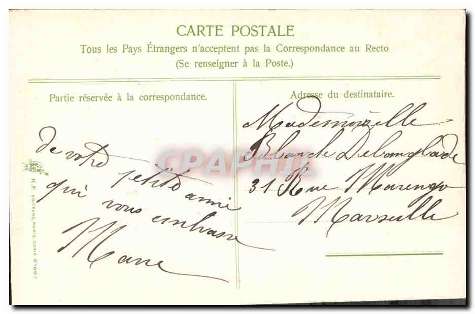 Bouquet de violettes — Mille Bons Souhaits — éditeur K.F. TROUVEUX, n° 7 — Rückseite