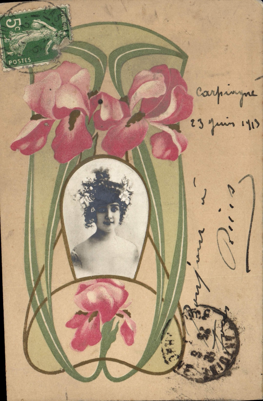 CPA Fantaisie Fleurs Femme 