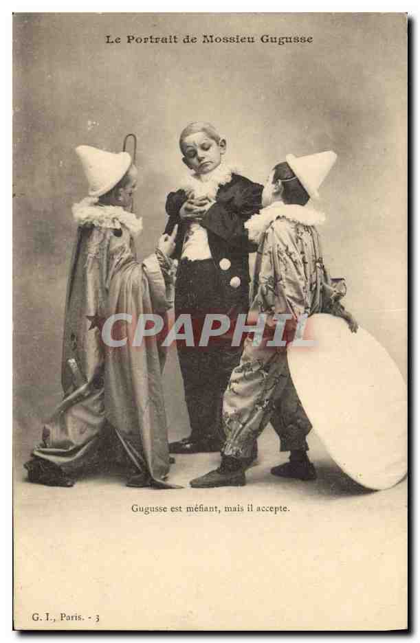 CPA Fantaisie Pierrot Pierrots Le portrait de Monsieur Gugusse Clown Enfants 