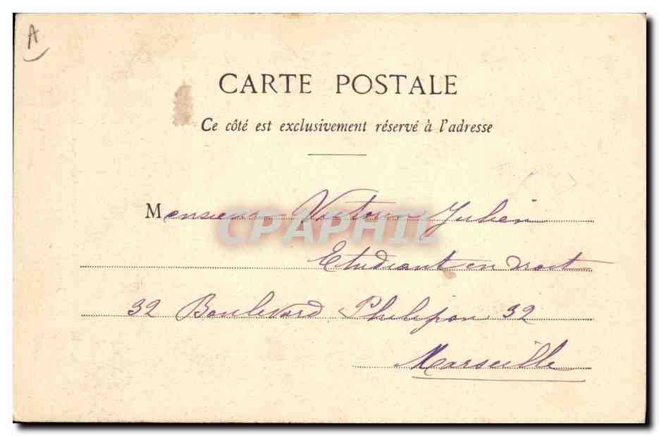 Pierrot Avocat — Scena comica con un uomo in costume di pagliaccio e un militare — Fototipia A. Bouyuret & Cie, Nancy — Verso