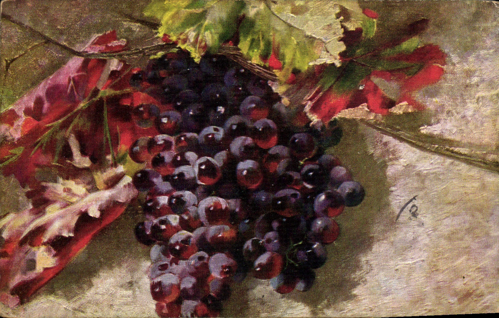 CPA Fantaisie Nature morte Raisins 