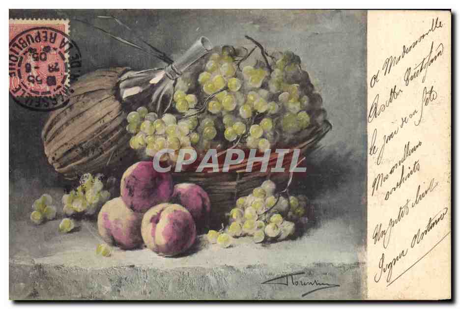 CPA Fantaisie Nature morte Raisins 