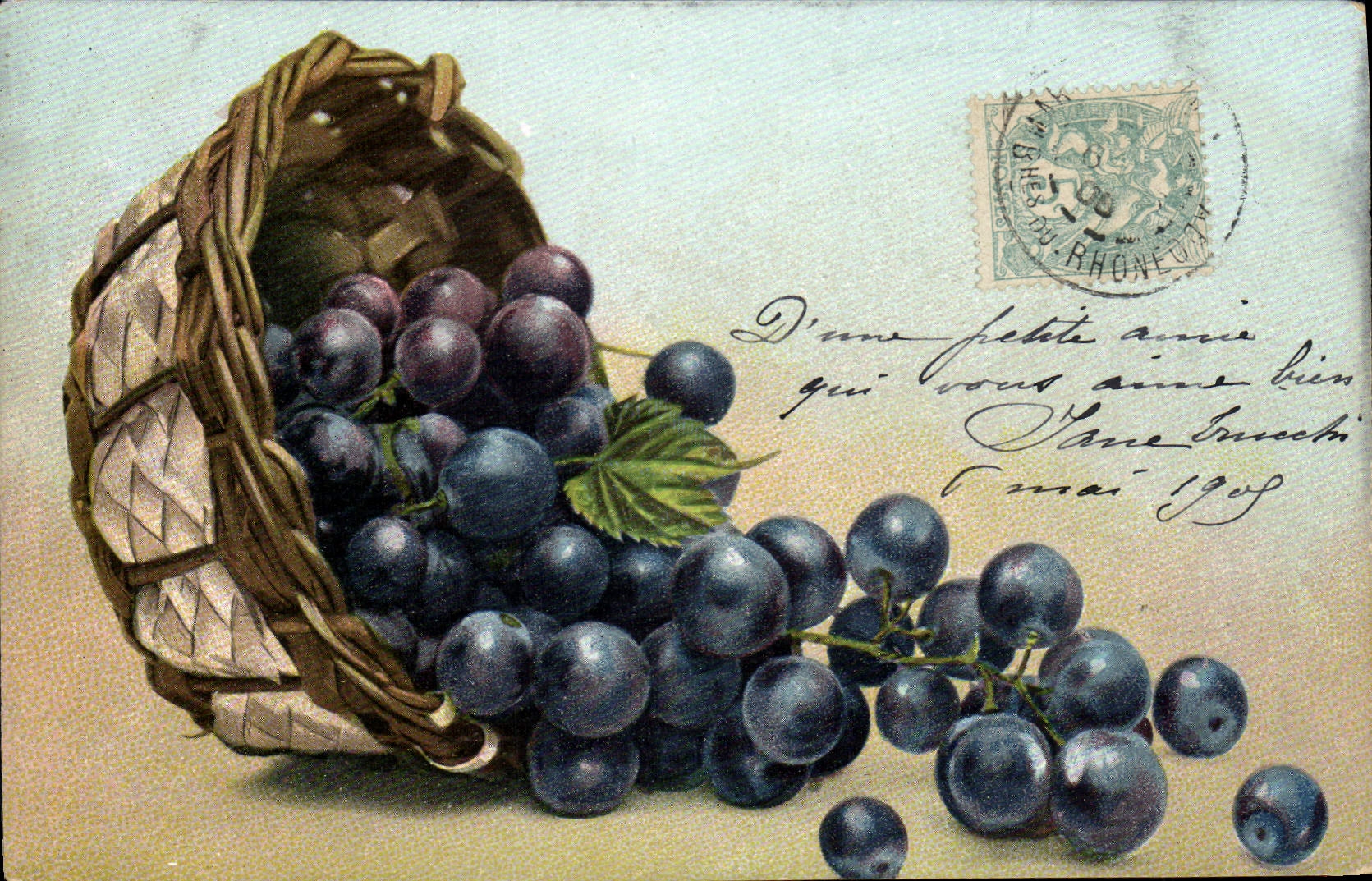 CPA Fantaisie Nature morte Raisins 
