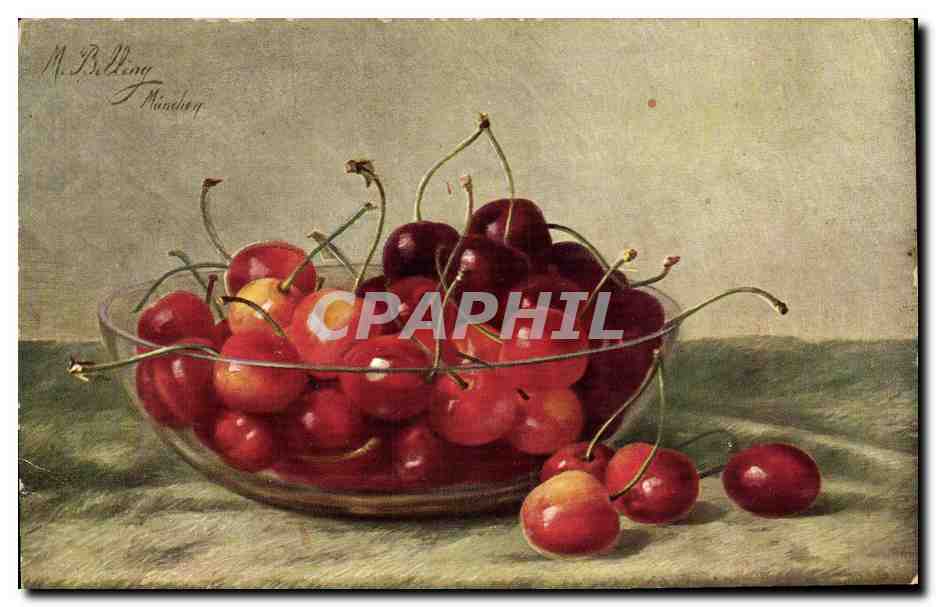 CPA Fantaisie Nature morte Cerises 