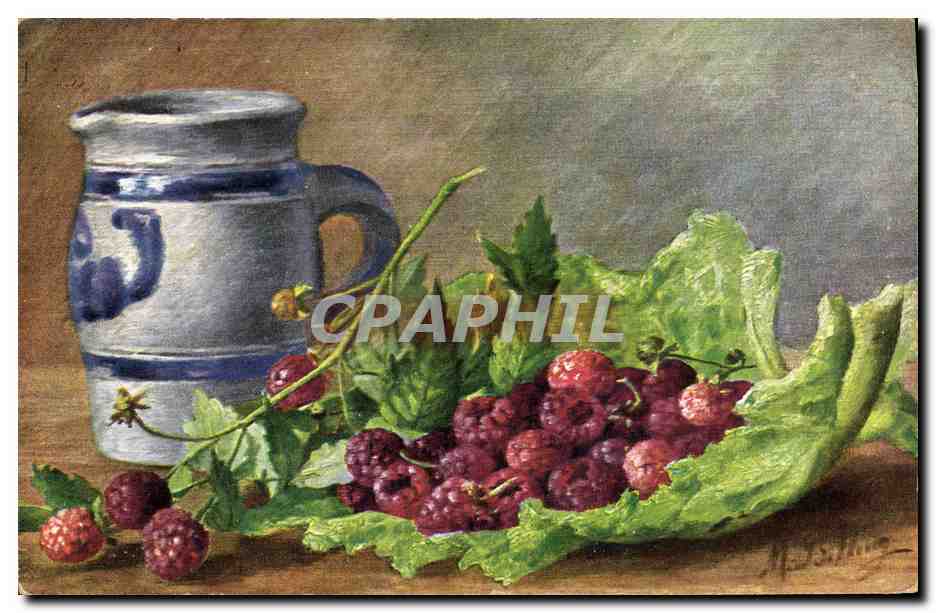 CPA Fantaisie Nature morte Framboises 