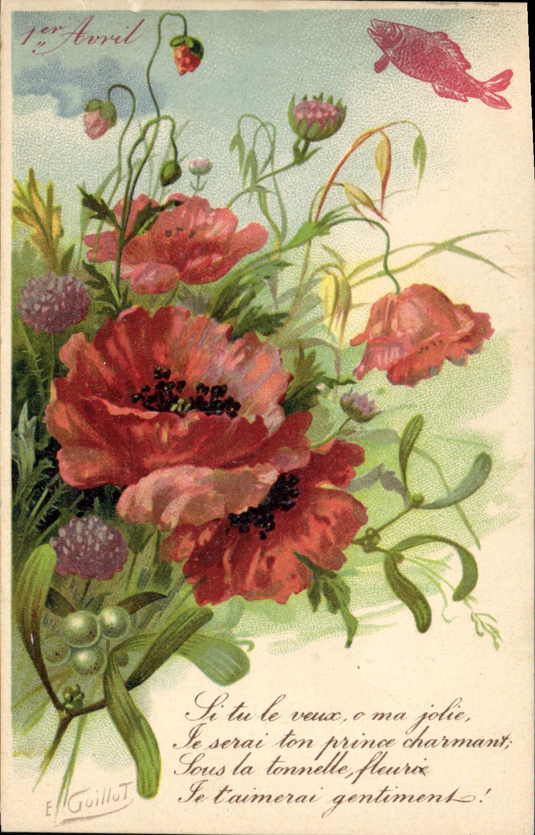 CPA Fantaisie Fleurs Poisson 1er Avril 