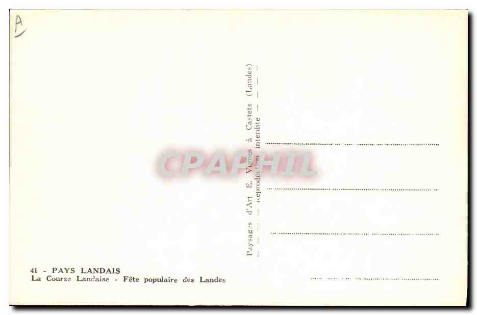Course Landaise — Fête populaire des Landes — Éditeur E. Vignes, n°41 — Achterkant