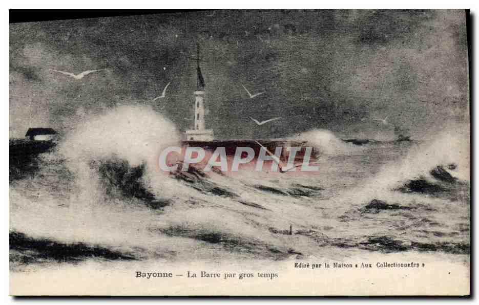 CPA Phare Bayonne La Barre par gros temps
