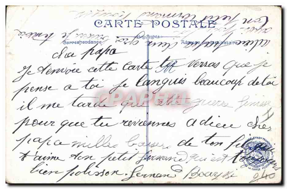 CPA Militaria Enfant Soldat  — Rückseite