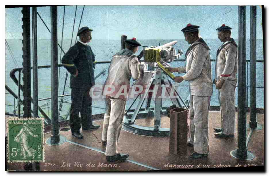 CPA Militaria La vie du marin Manoeuvres d'un canon de 47mm 
