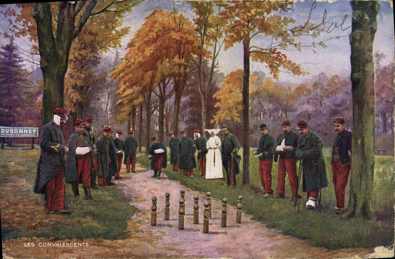CPA Militaria Les convaslescents Jeu de quille Infirmiere 