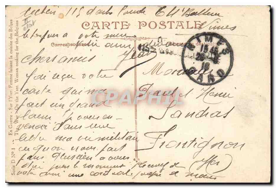 Femme faisant la cuisine des Belges — Sur l'Yser — L.V.C. D.1 — Verso