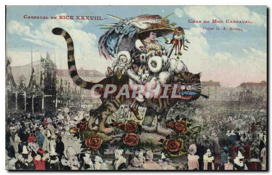 CPA Carnaval de Nice XXXVIII Char de Mme Carnaval Chat 