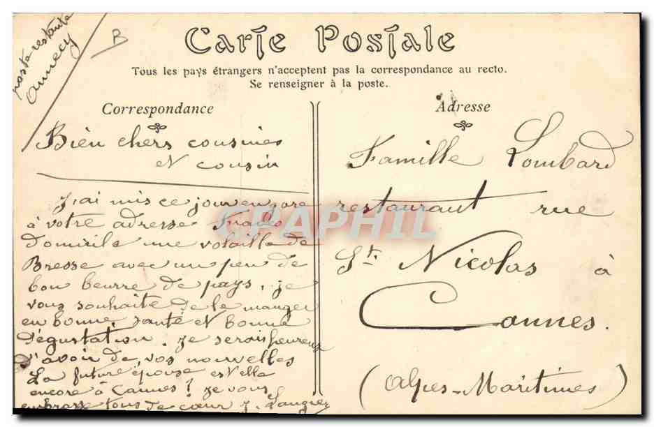 CPA Folklore Bresse Fermiere Bressanne Poules — Verso