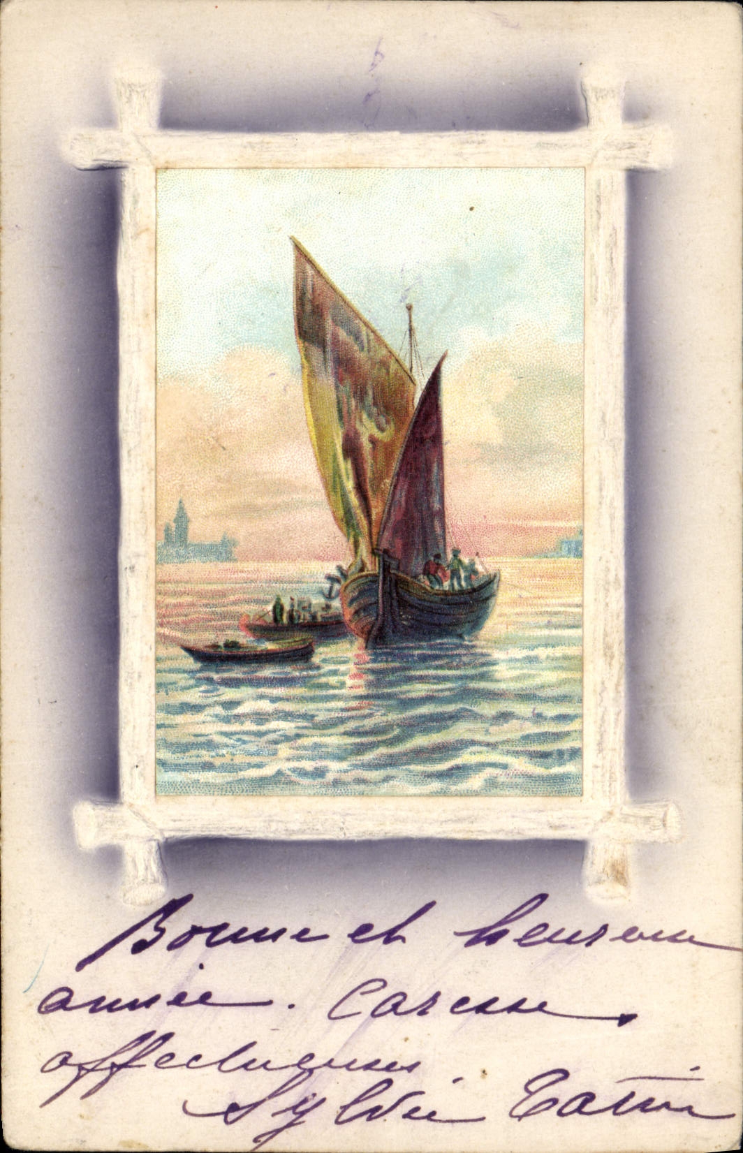CPA Fantaisie Bateau (en relief) 