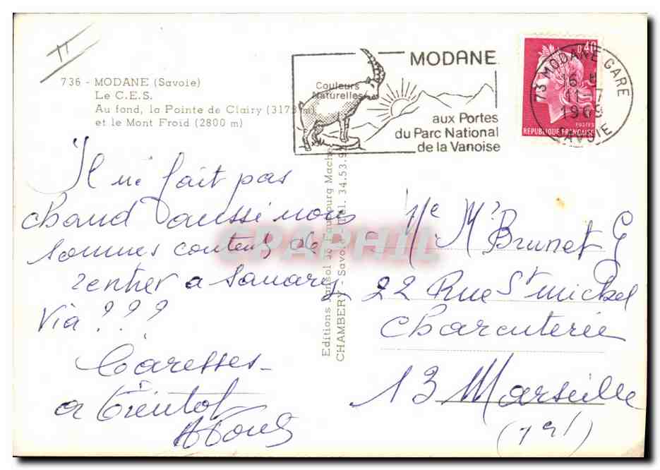 Le C.E.S. à Modane — Au fond, la Pointe de Clairy (3175 m) et le Mont Froid (2800 m) — Éditions de l’Imprimeur Machery — Achterkant