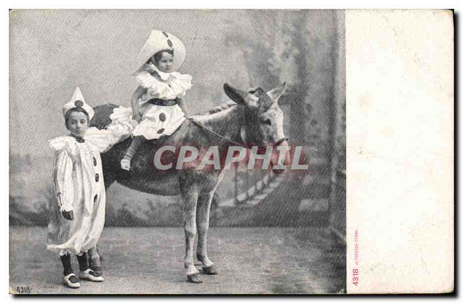 CPA Pïerrot Pierrots Enfants Ane Mule