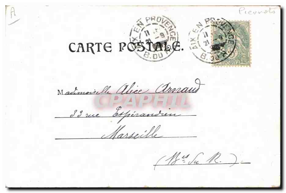Clown et femme sur bouteille — Souvenir E. John n° 640 — Reverso