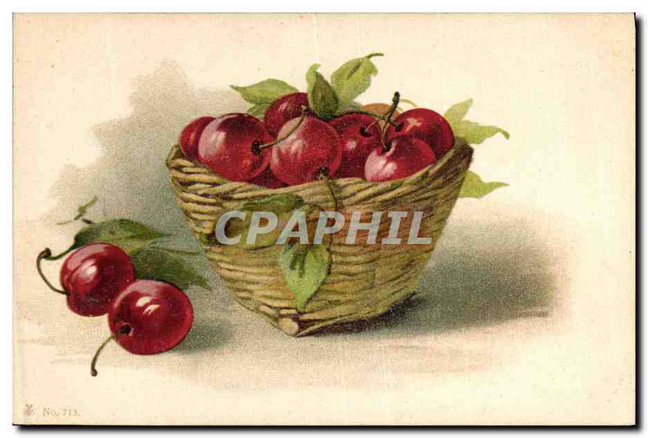 CPA Fantaisie Nature morte Cerises
