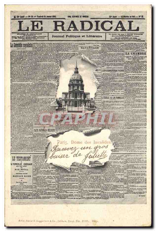 Paris, Dôme des Invalides — Journal Le Radical — éditeur Atelier H. Guggenheim & Cie, Zurich, N° 8703