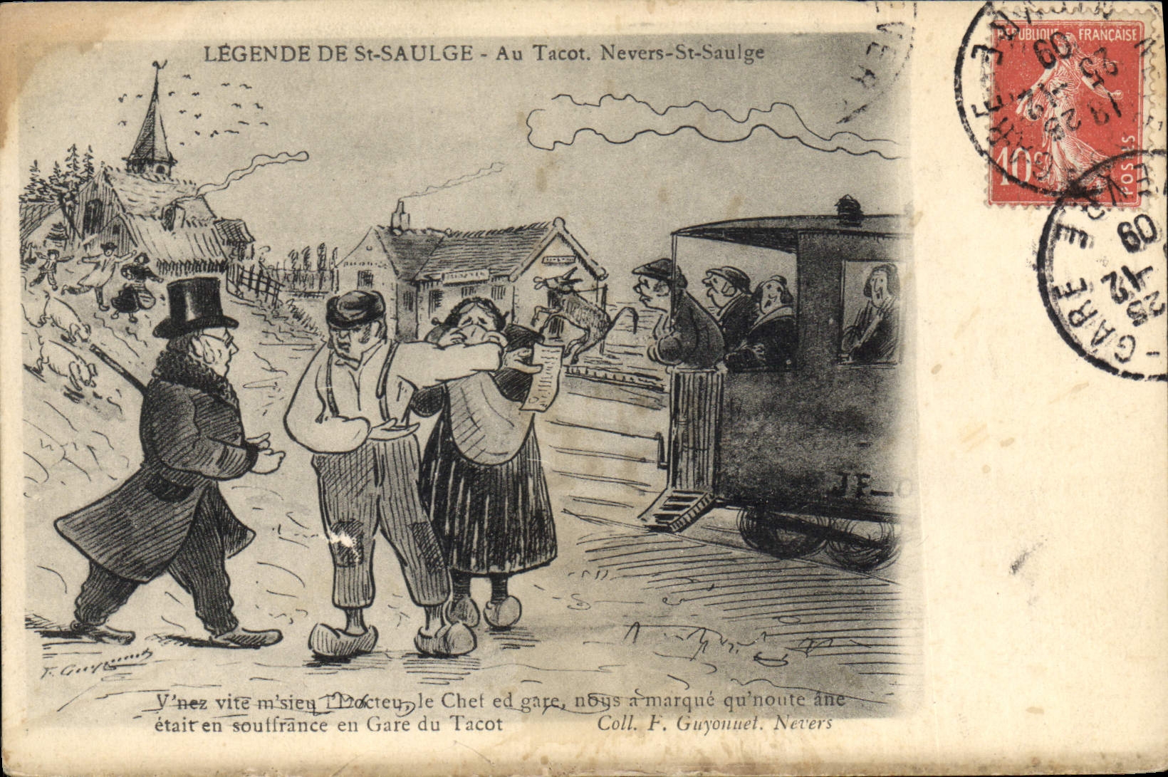 CPA Folklore Legende de Saint Saulge Au tacot Nevers St Saulge Train 