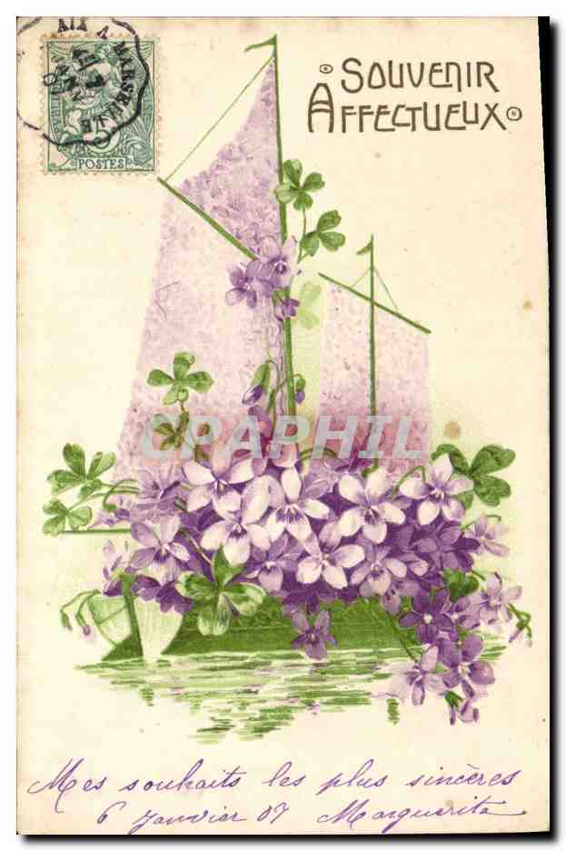 CPA Fantaisie Fleurs Bateau a voile