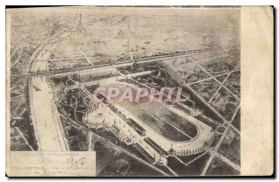 CPA Exposition internationale des Sports Vue d'ensemble a vol d'oiseau Paris Tour Eiffel