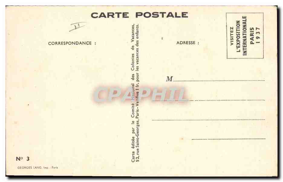 CPA Enfants Colonies  — Verso