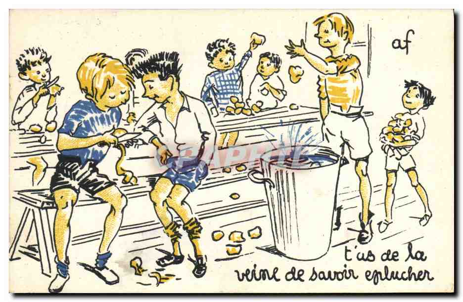 Enfants épluchant des pommes — Collection 'Arts et Sports' — Imprimé par Veillant