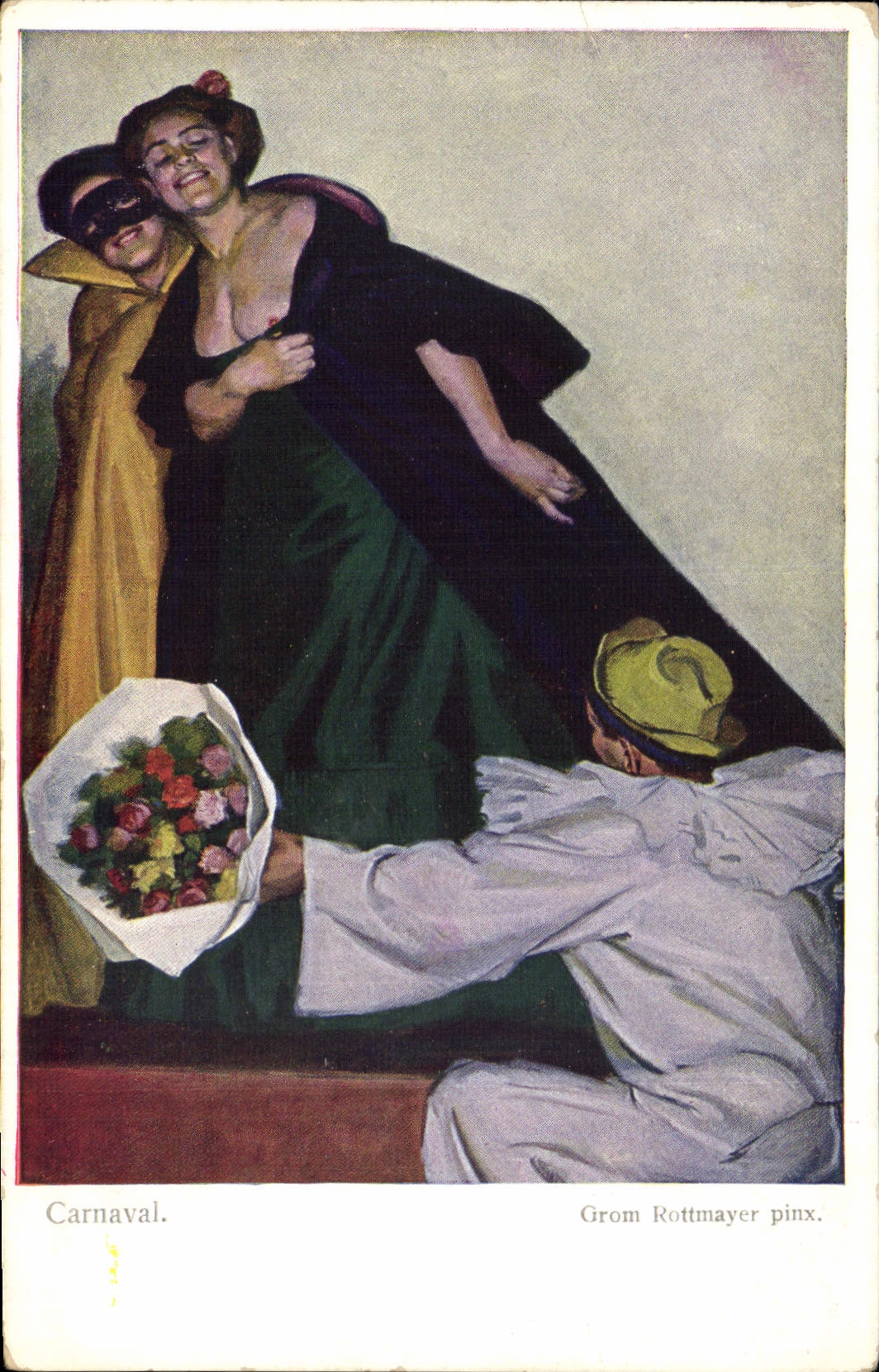 Carnaval — scène de fête avec masques — Grom Rottmayer pinx. — Carte Artistique Viennaise n° 1197 - Anverso