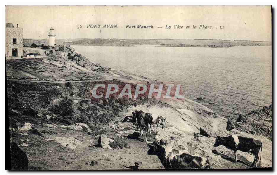 CPA Phare Pont Aven Port Manech La Cote et le phare Vache