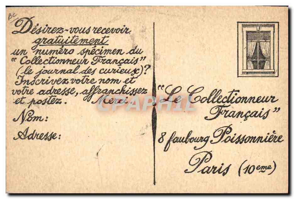 Le Collectionneur français — Journal des curieux — éditeur à Paris — Rückseite