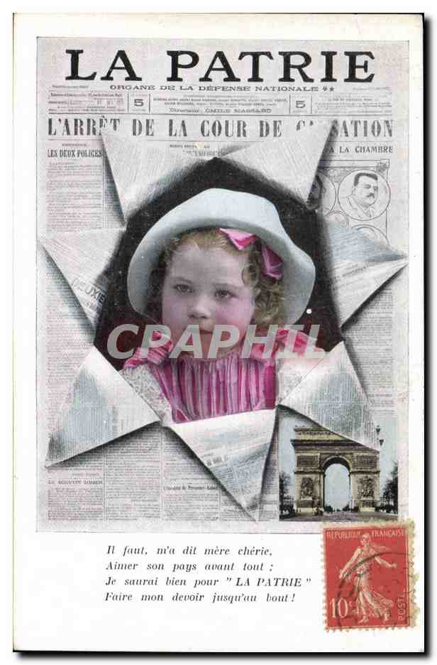 CPA Fantaisie Journaux Journal La Patrie Enfant Paris Arc de Triomphe