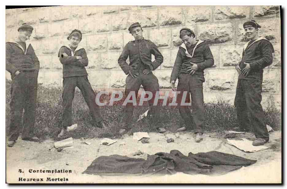 CPA Fantaisie Journaux Journal Contemplation Heureux mortels Militaria