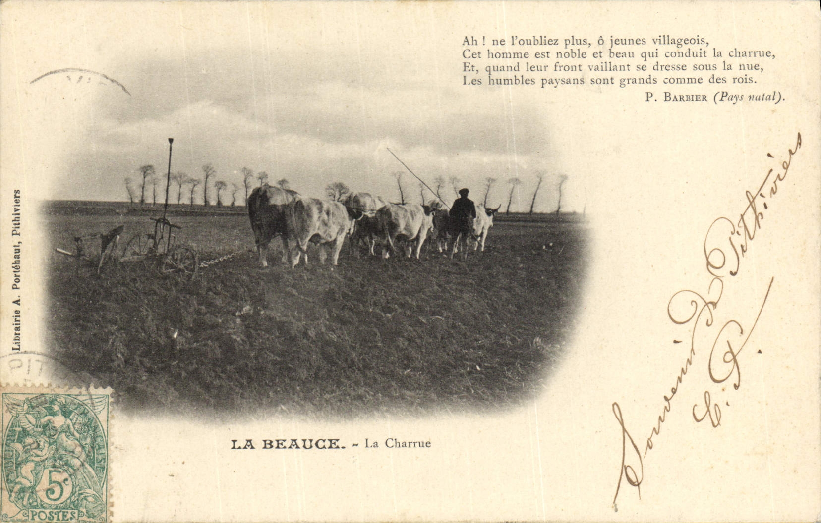 CPA Folklore Paysans La Beauce La charrue Boeufs TOP