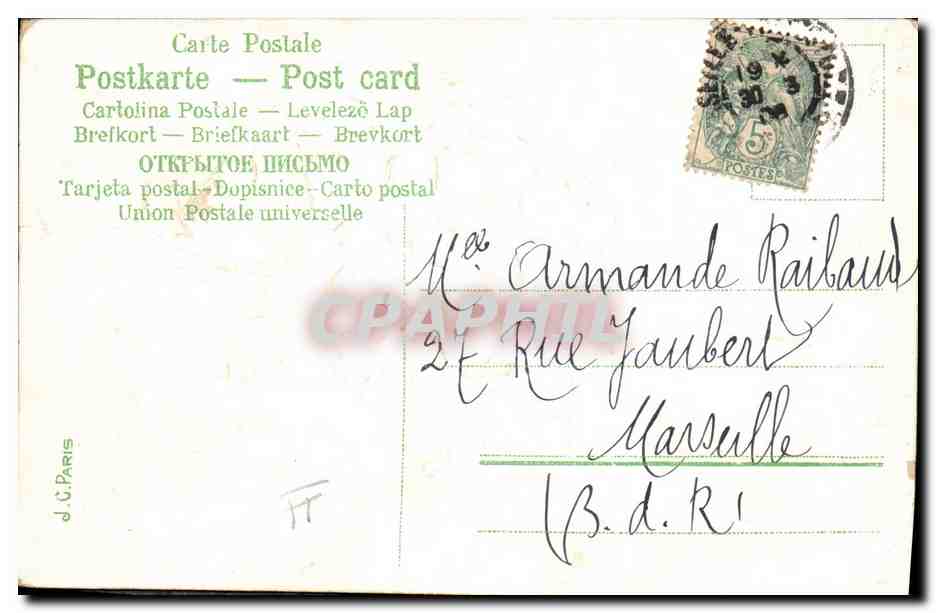 Fleurs dans un chariot — avec poisson en bas — éditeur J.C. Paris — Rückseite