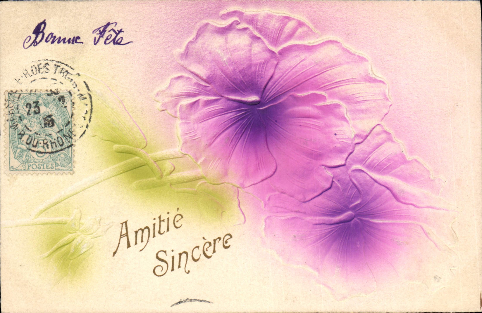 Fleur violette — Carte postale de vœux — Éditeur inconnu