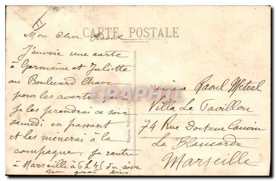 Roanne — Rives du Canal aux abords de l'Arsenal — Éditeur V. Lé — Verso
