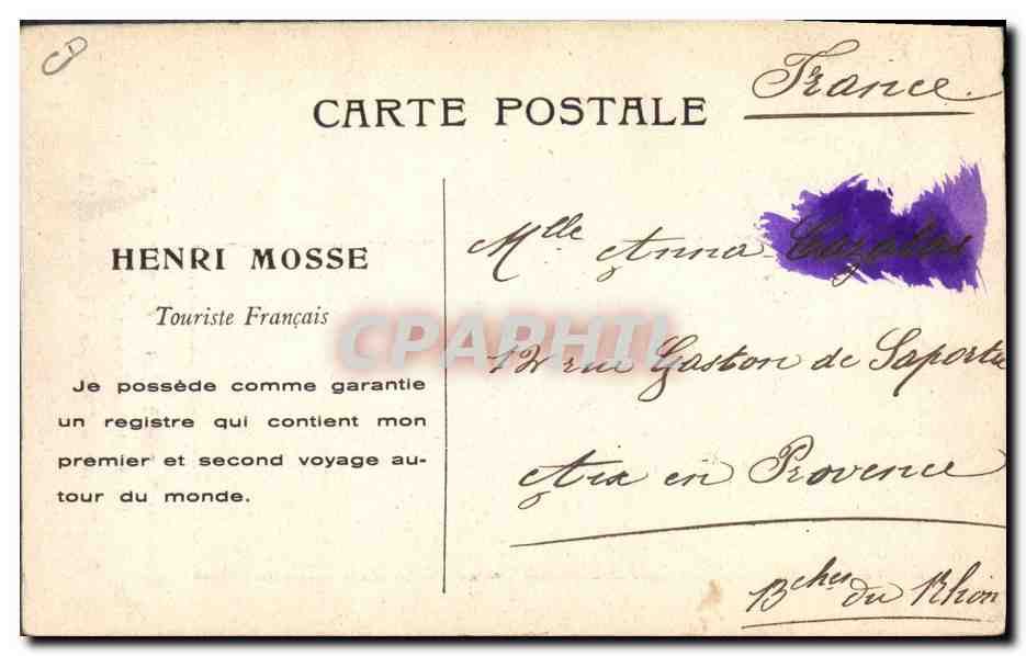 CPA Globe Trotters Globe-Trotters Tour du Monde a pied Paris Indochine Henri Mosse Touriste Francais — Rückseite