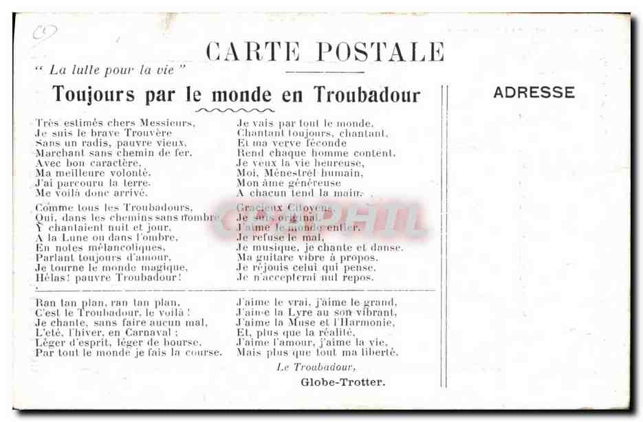 Le Globe-Trotter Iesse Brandani — Souvenir PARIS-VERSAILLES 1909 — Paris-Impr. Jeanrot, 268 Bis Faub. St Denis — Rückseite