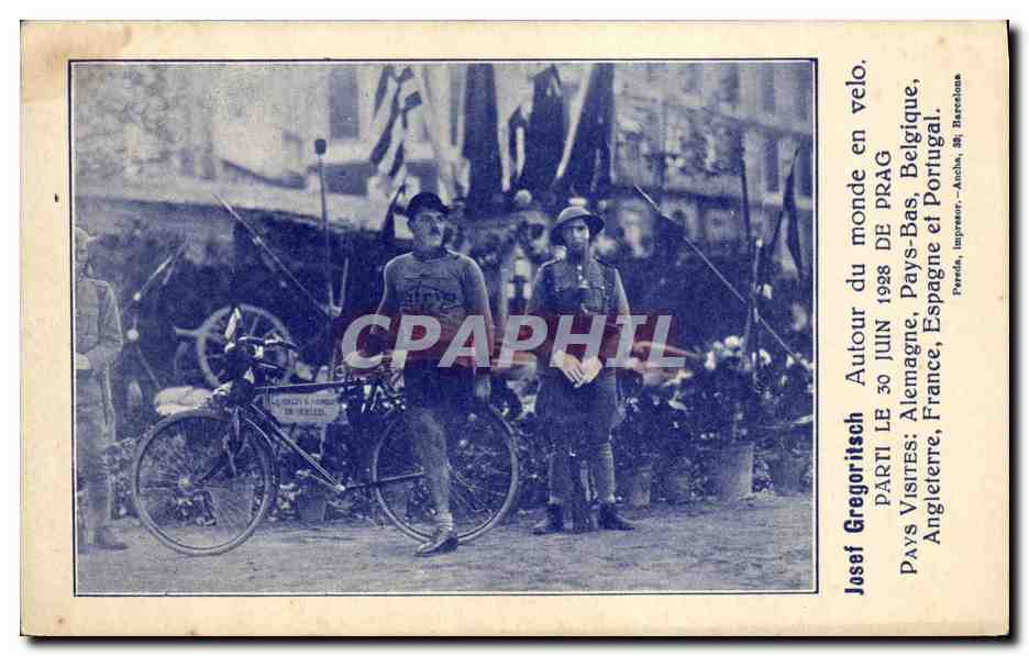 CPA Globe Trotters Globe-Trotters Josef Gregoritsch Autour du monde a velo Cycle 