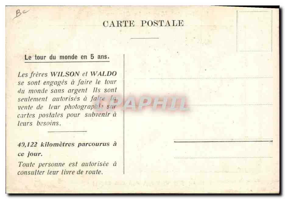 CPA Globe Trotters Globe-Trotters Wilson et Waldo Gerhardt Tour du monde a pied — Verso