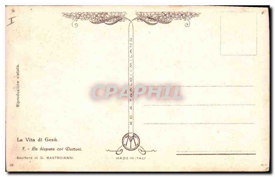 CPA Fantaisie Illustrateur Mastroianni La Vita di Gesu La disput coi Dottori — Rückseite