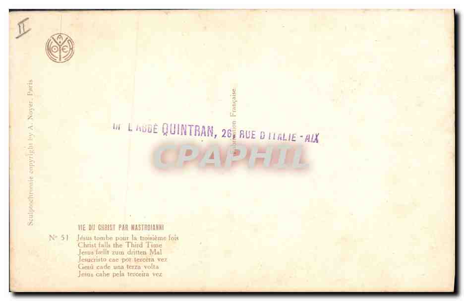 CPA Fantaisie Illustrateur Mastroianni La vie du Christ Jesus tombe pour la troisieme fois — Rückseite