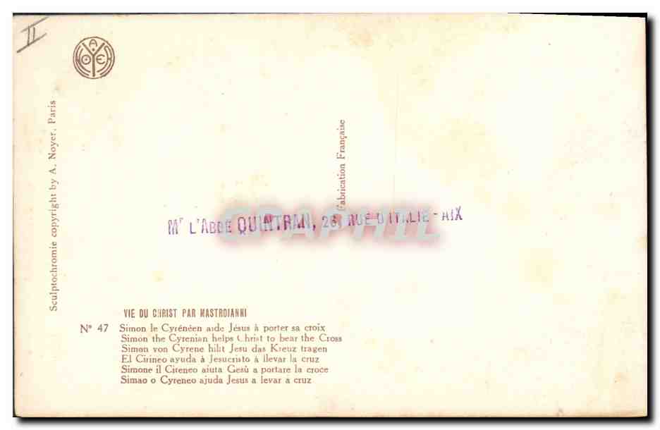 CPA Fantaisie Illustrateur Mastroianni Vie du Christ Simon le Cyreneen aide Jesus a porter sa croix — Verso