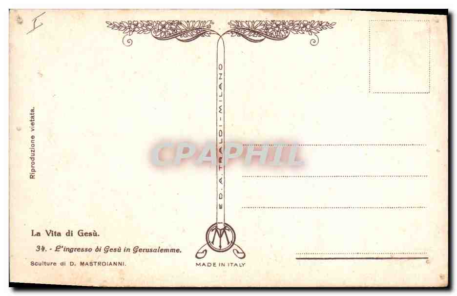 CPA Fantaisie Illustrateur Mastroianni La Vita di Gesu L'ingresso di Gesu in Gerusalemme — Verso