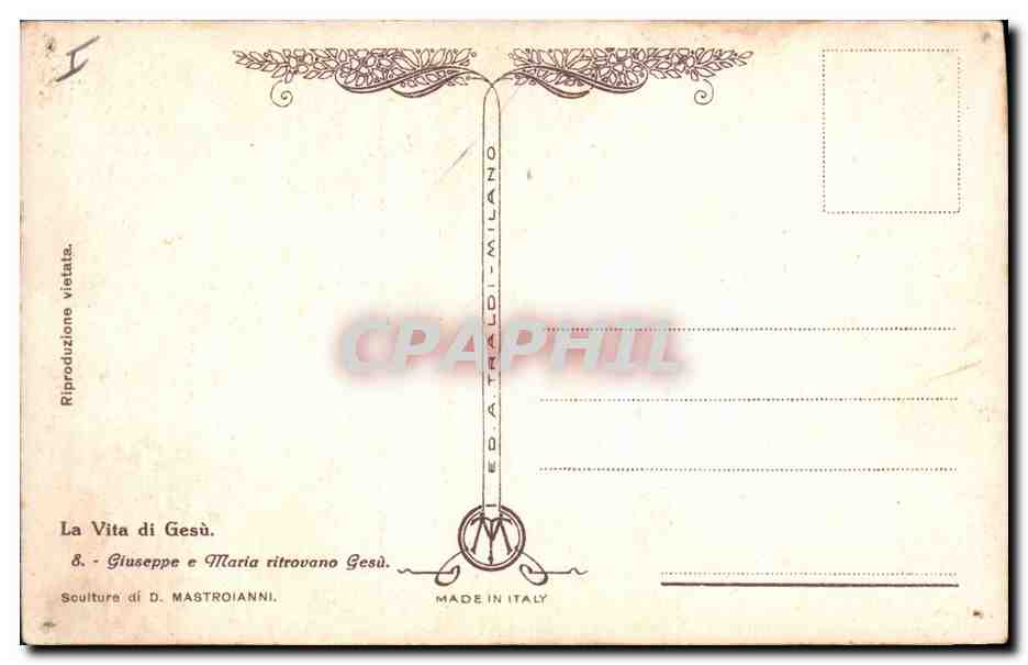 CPA Fantaisie Illustrateur Mastroianni La Vita di Gesu Giuseppe e Maria ritrovano Gesu — Verso